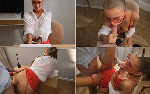 Sexy secretary cheats with her boss for a promotion 