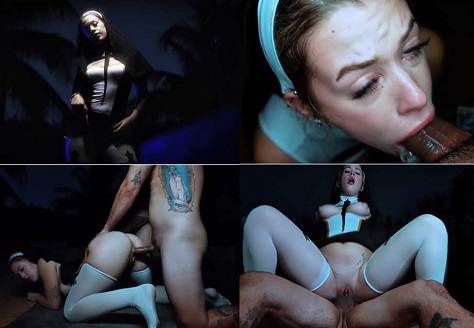 Ashleys Face Gets Splashed By The Demons In Semen
