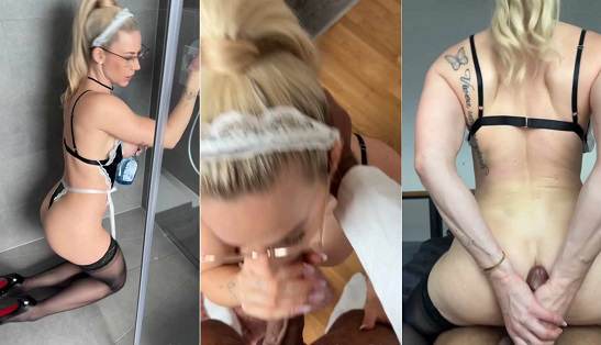 Busty Blonde Maid Sucks BBC
